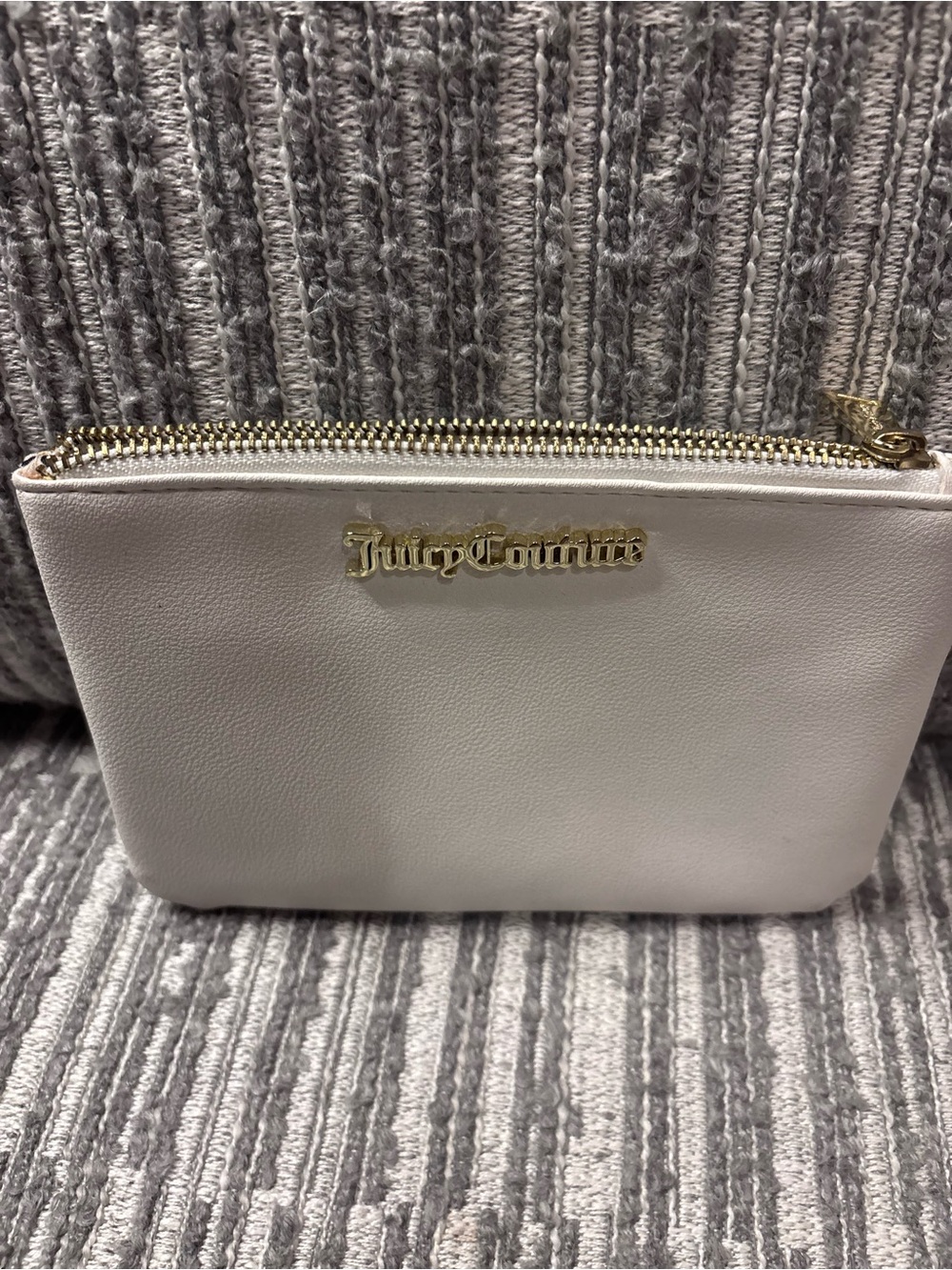 Juicy Couture Ivory Leather Zip Wristlet with Gold Logo